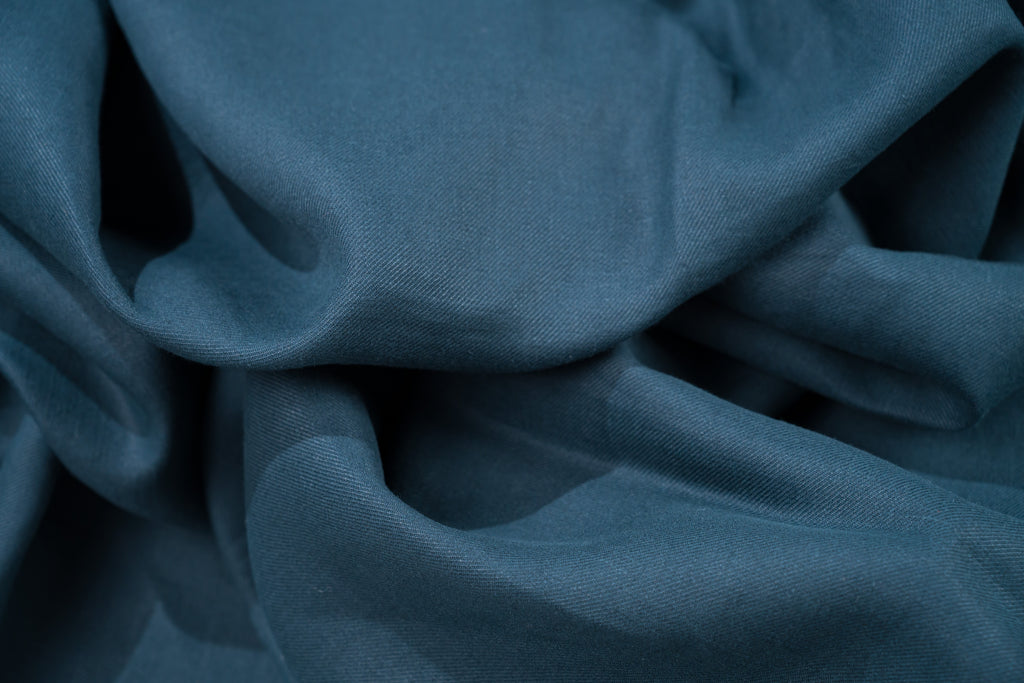 Luxury Linen Cotton Trouser Fabric Petrol Teal Blue Twill 240g 1.4m Bespoke