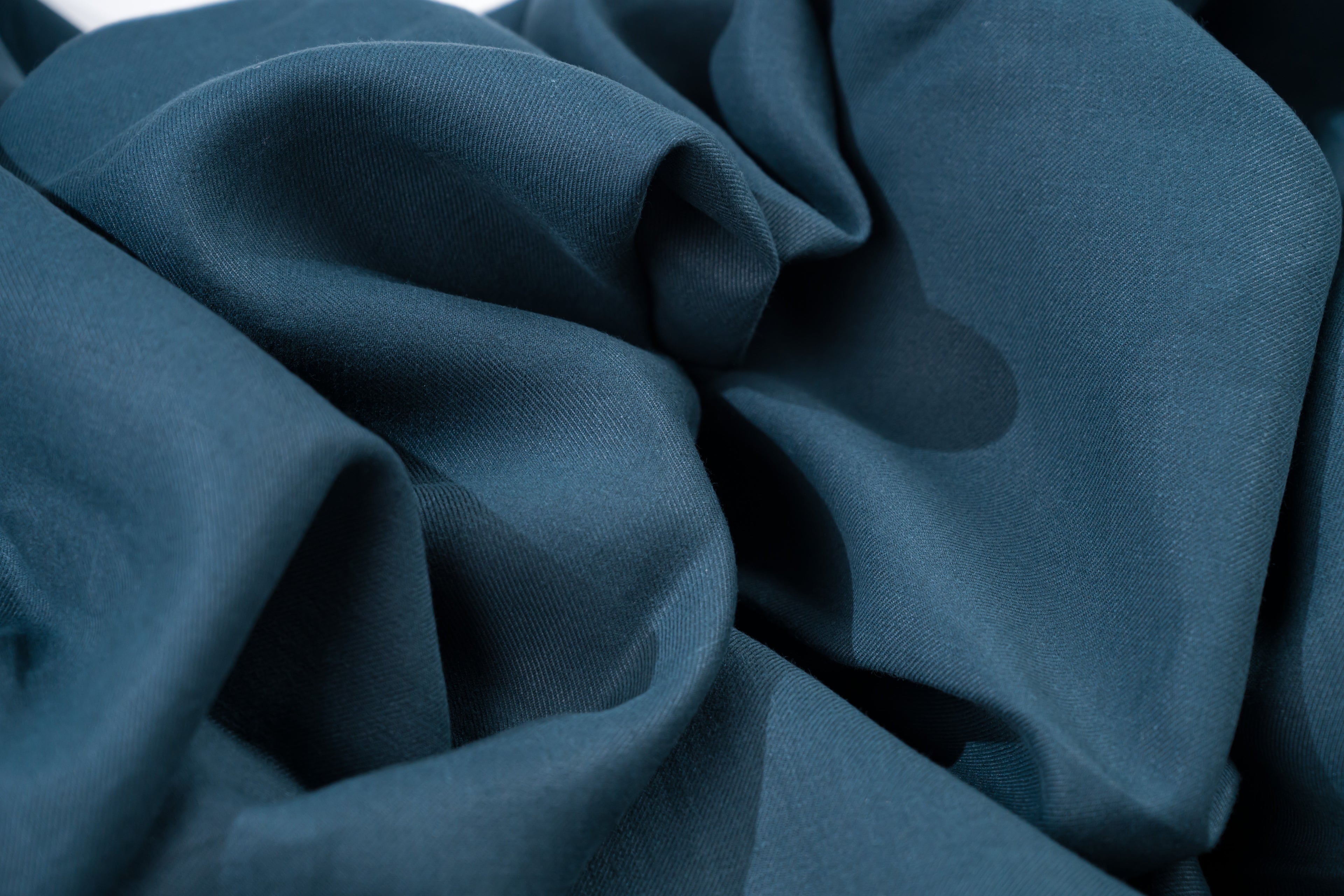 Luxury Linen Cotton Trouser Fabric Petrol Teal Blue Twill 240g 1.4m Bespoke