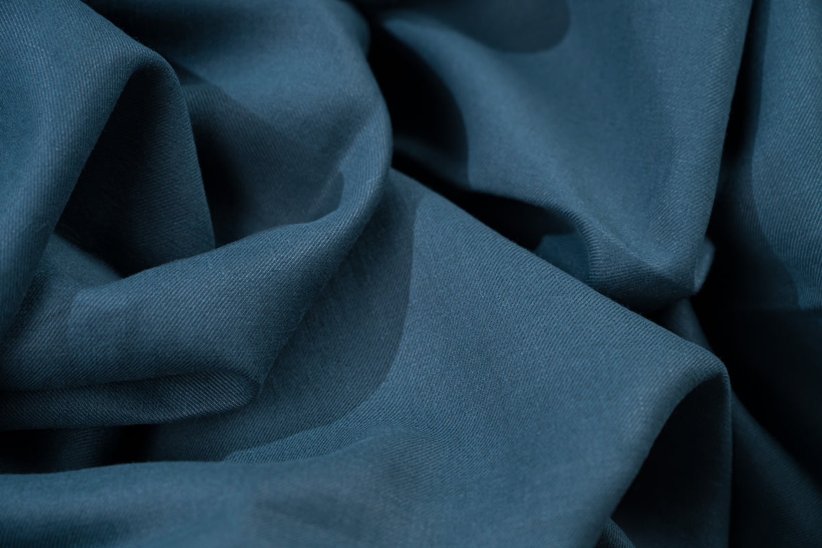 Luxury Linen Cotton Trouser Fabric Petrol Teal Blue Twill 240g 1.4m Bespoke