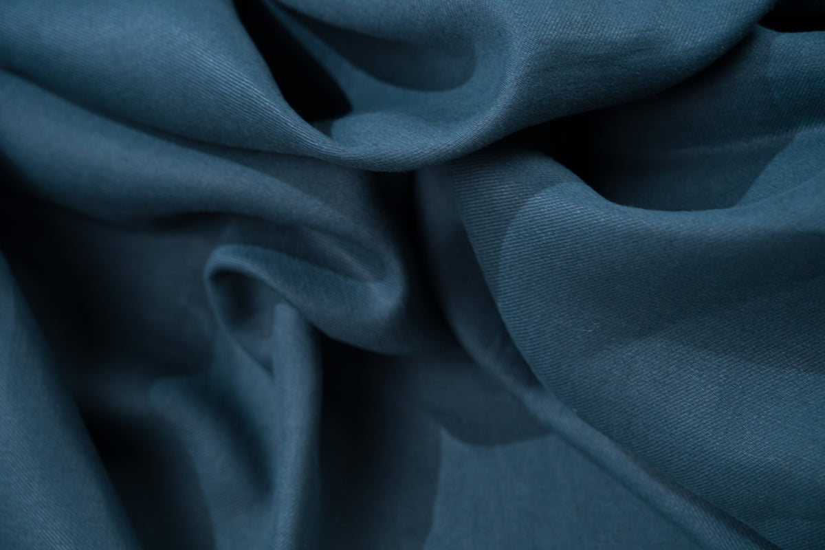 Luxury Linen Cotton Trouser Fabric Petrol Teal Blue Twill 240g 1.4m Bespoke