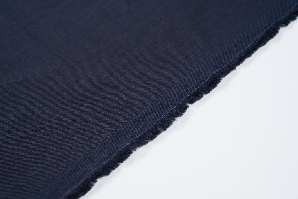 Luxury Linen Cotton Trouser Fabric Navy Blue 220g 1.7m For Bespoke Chinos Italy