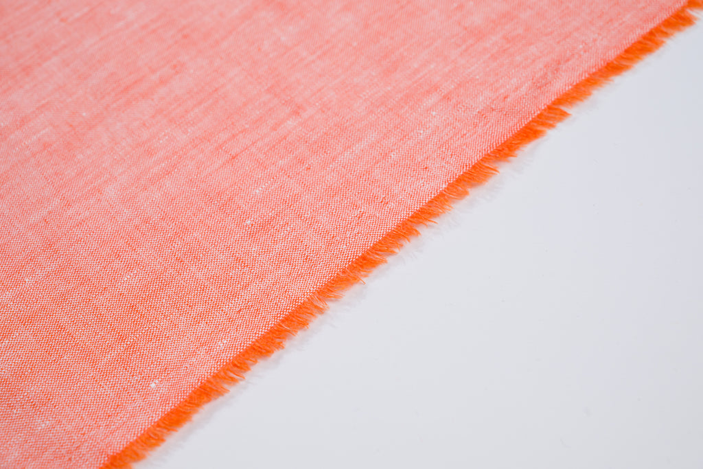 Luxury Linen Cotton Shirt Fabric Coral Orange 170g 1.7m For Bespoke Shirt Italy