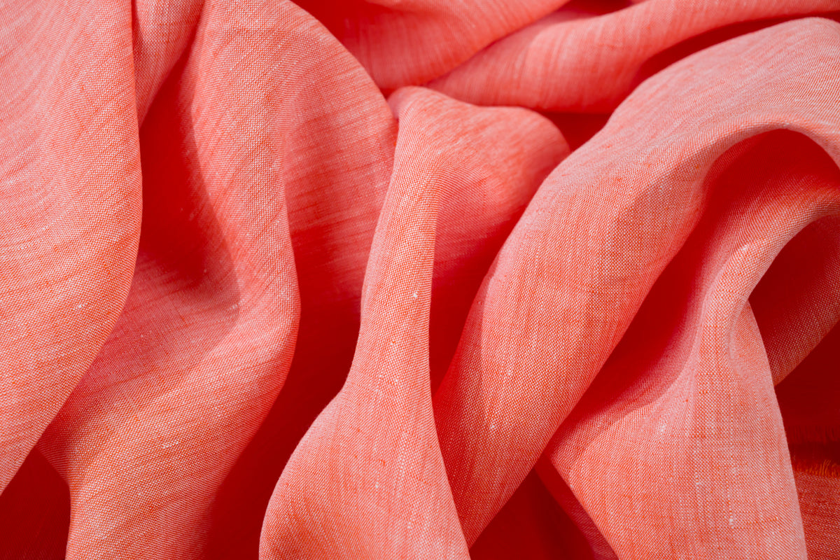 Luxury Linen Cotton Shirt Fabric Coral Orange 170g 1.7m For Bespoke Shirt Italy