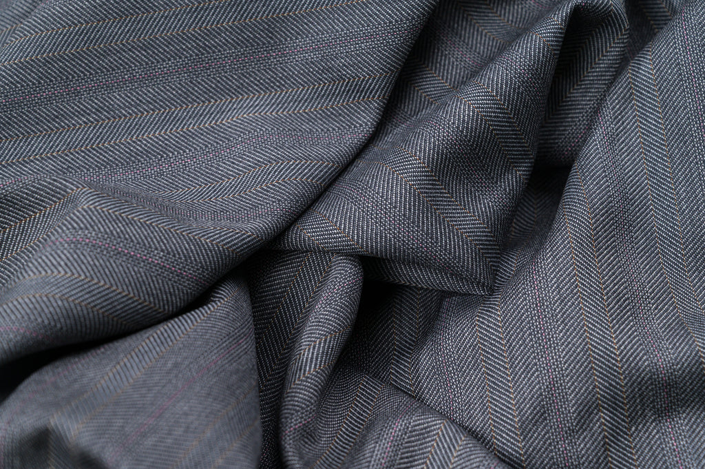 Vintage Wool Suiting - 3m - 100% Virgin Wool - 250g - Herringbone w/ Red Stripe