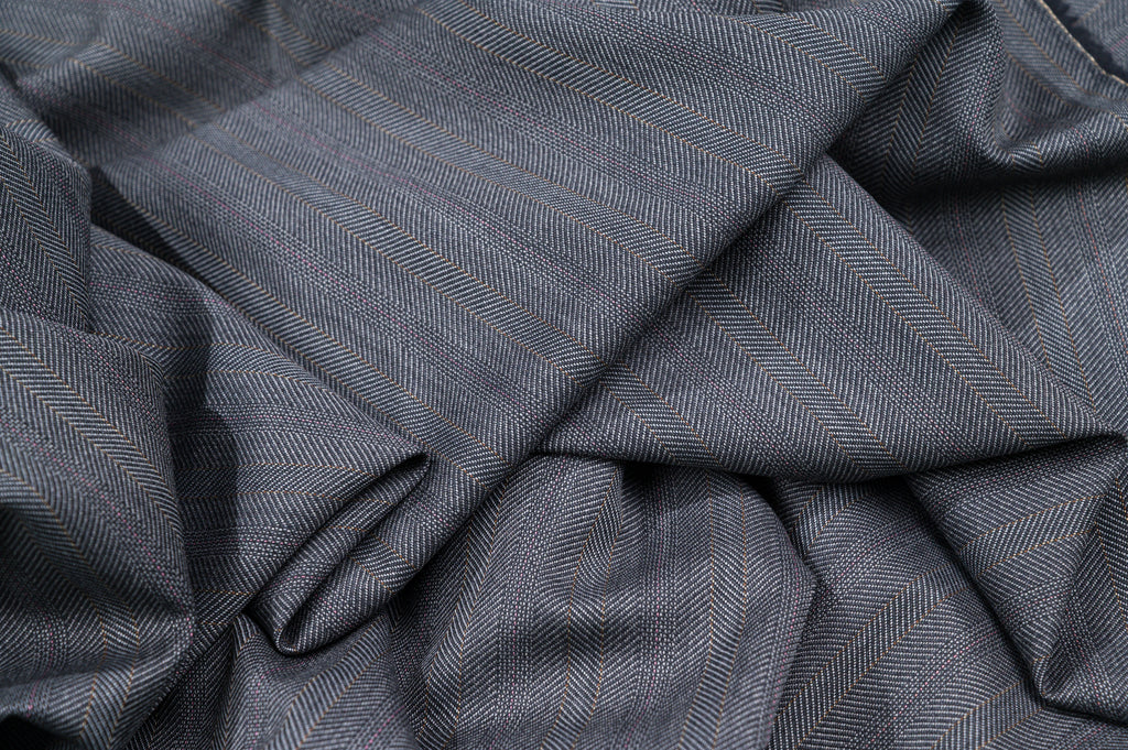 Vintage Wool Suiting - 3m - 100% Virgin Wool - 250g - Herringbone w/ Red Stripe