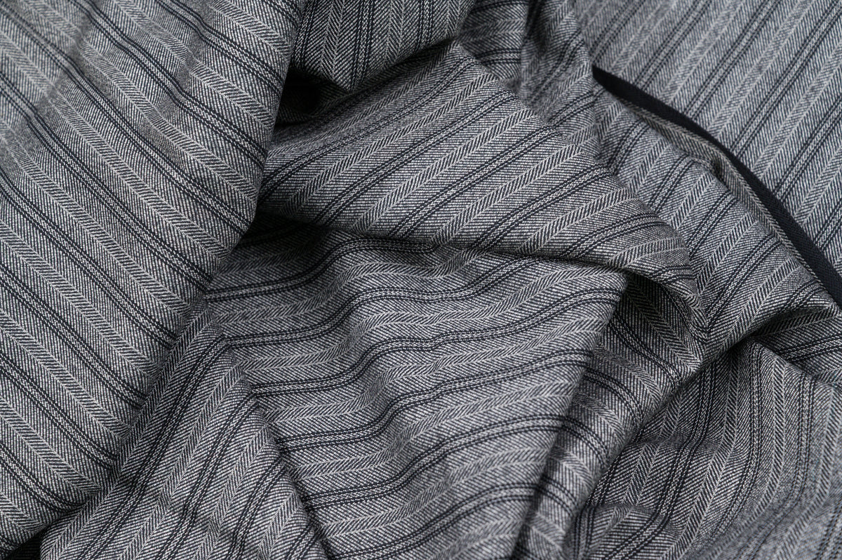 Vintage Grey Herringbone Pinstripe Wool  2.5m  300g  100% Virgin Wool Jacketing