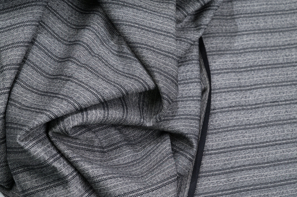 Vintage Grey Herringbone Pinstripe Wool  2.5m  300g  100% Virgin Wool Jacketing