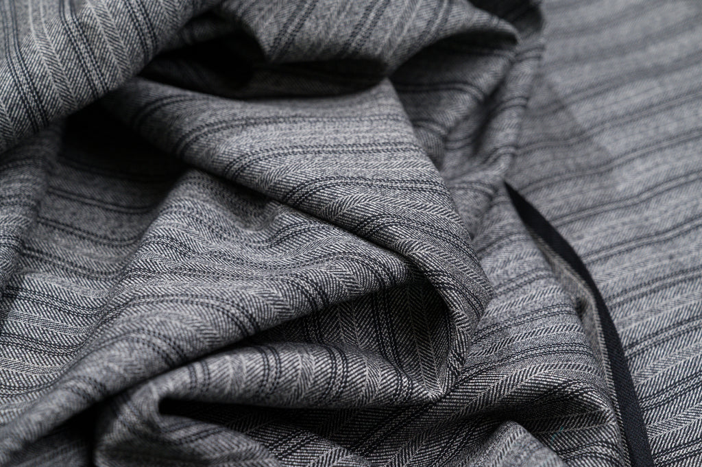 Vintage Grey Herringbone Pinstripe Wool  2.5m  300g  100% Virgin Wool Jacketing