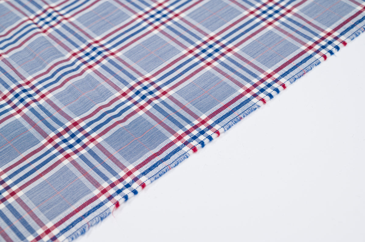 Vintage Summer Jacketing - 100% Wool - 220g - Blue, Red & White Madras Check