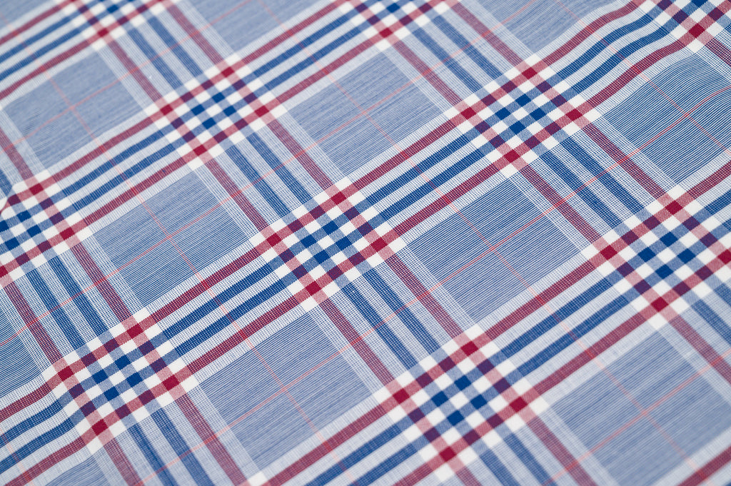 Vintage Summer Jacketing - 100% Wool - 220g - Blue, Red & White Madras Check