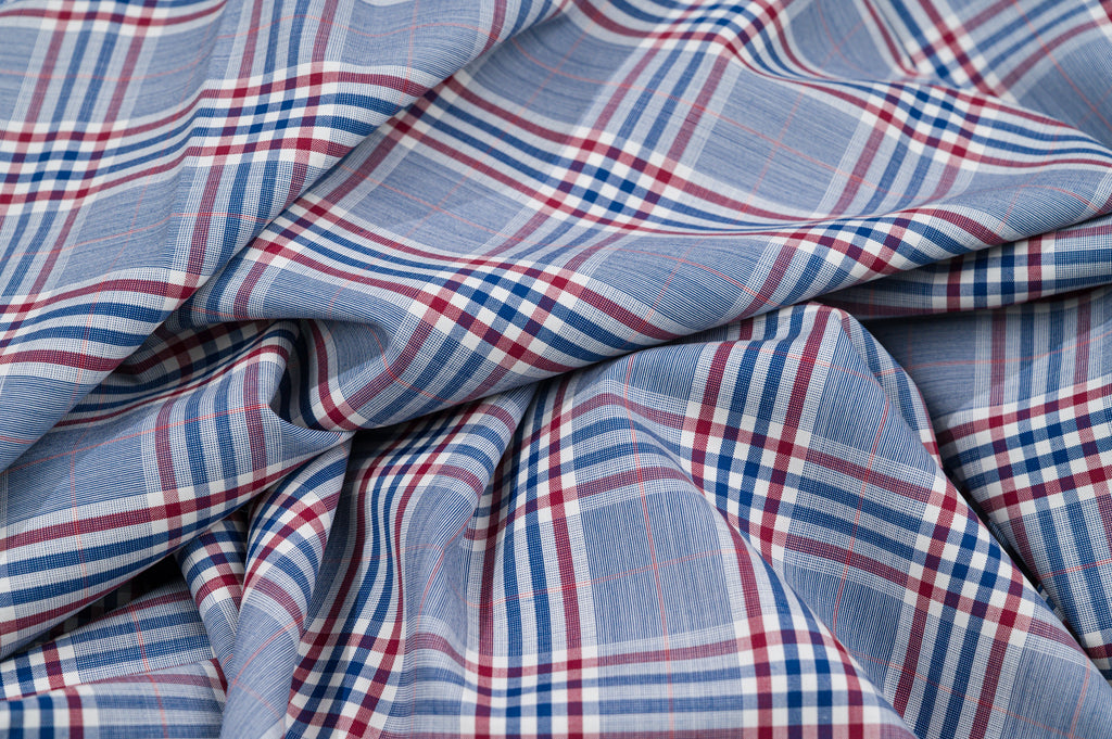 Vintage Summer Jacketing - 100% Wool - 220g - Blue, Red & White Madras Check