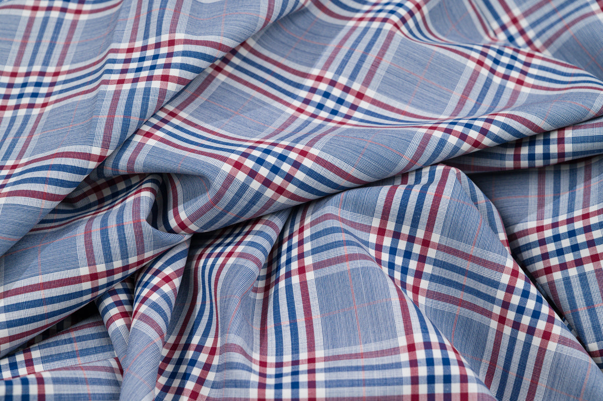 Vintage Summer Jacketing - 100% Wool - 220g - Blue, Red & White Madras Check