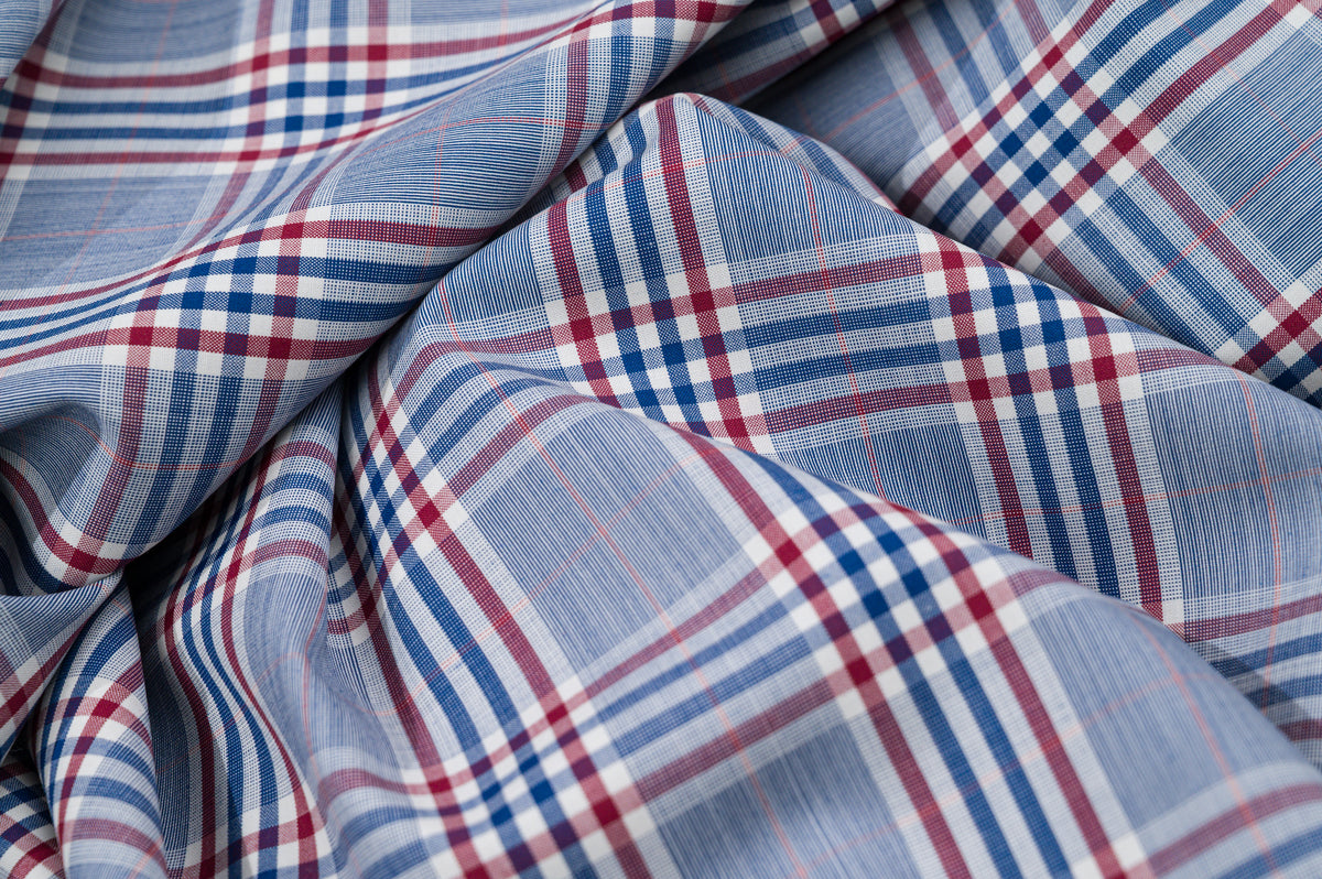 Vintage Summer Jacketing - 100% Wool - 220g - Blue, Red & White Madras Check