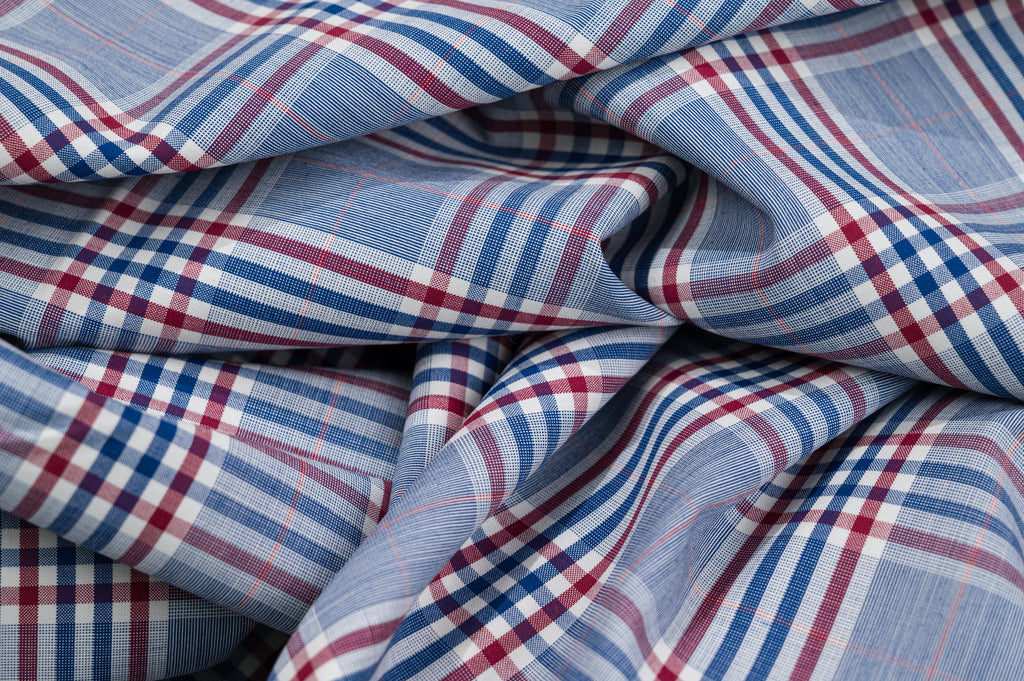 Vintage Summer Jacketing - 100% Wool - 220g - Blue, Red & White Madras Check
