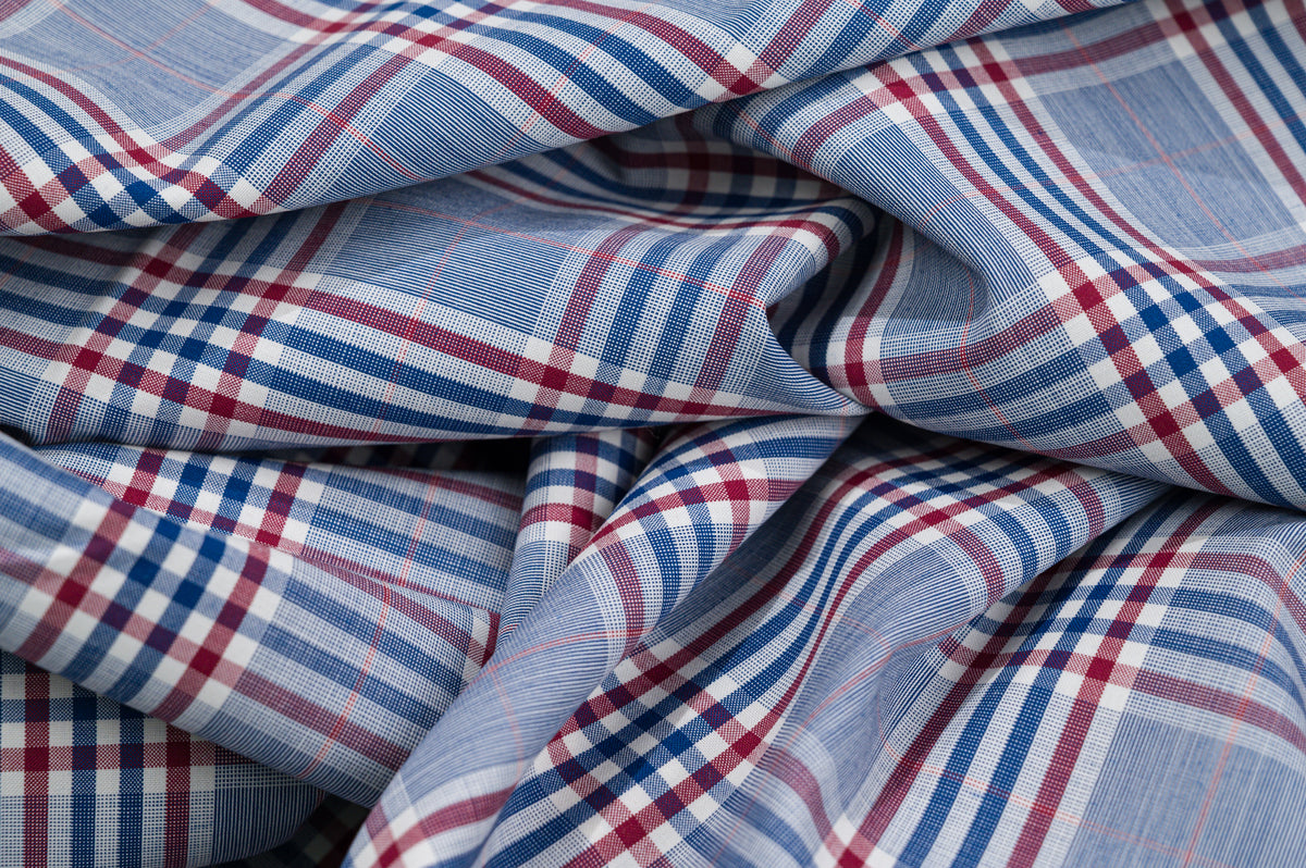 Vintage Summer Jacketing - 100% Wool - 220g - Blue, Red & White Madras Check