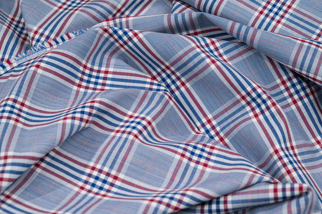 Vintage Summer Jacketing - 100% Wool - 220g - Blue, Red & White Madras Check