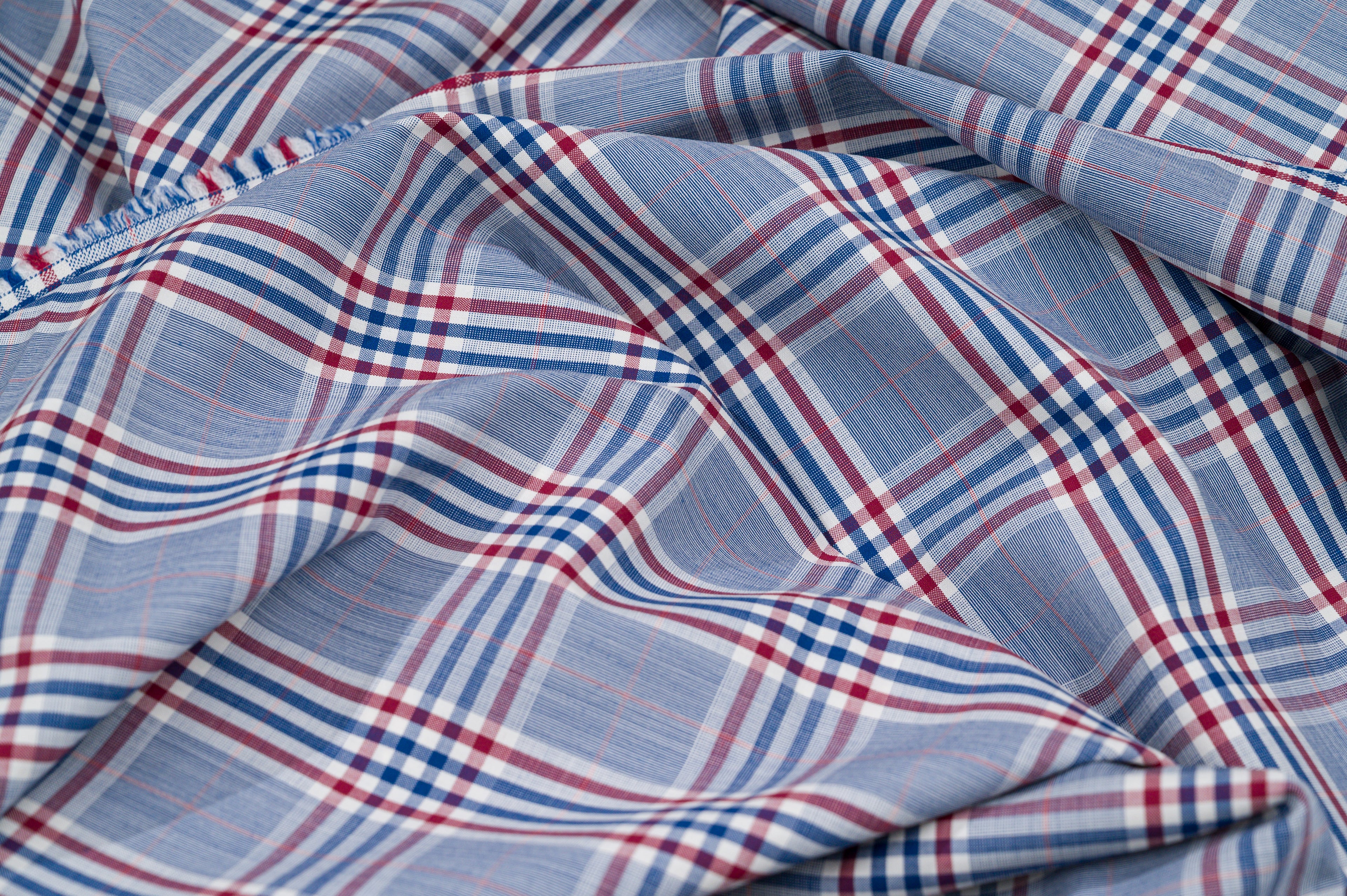 Vintage Summer Jacketing - 100% Wool - 220g - Blue, Red & White Madras Check