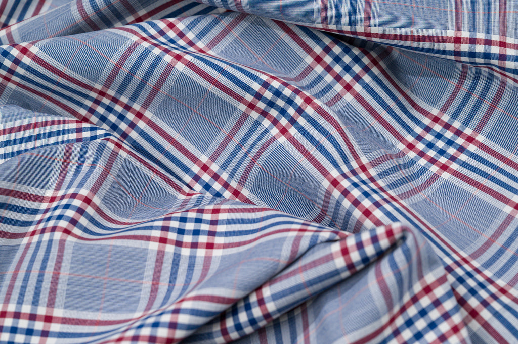 Vintage Summer Jacketing - 100% Wool - 220g - Blue, Red & White Madras Check