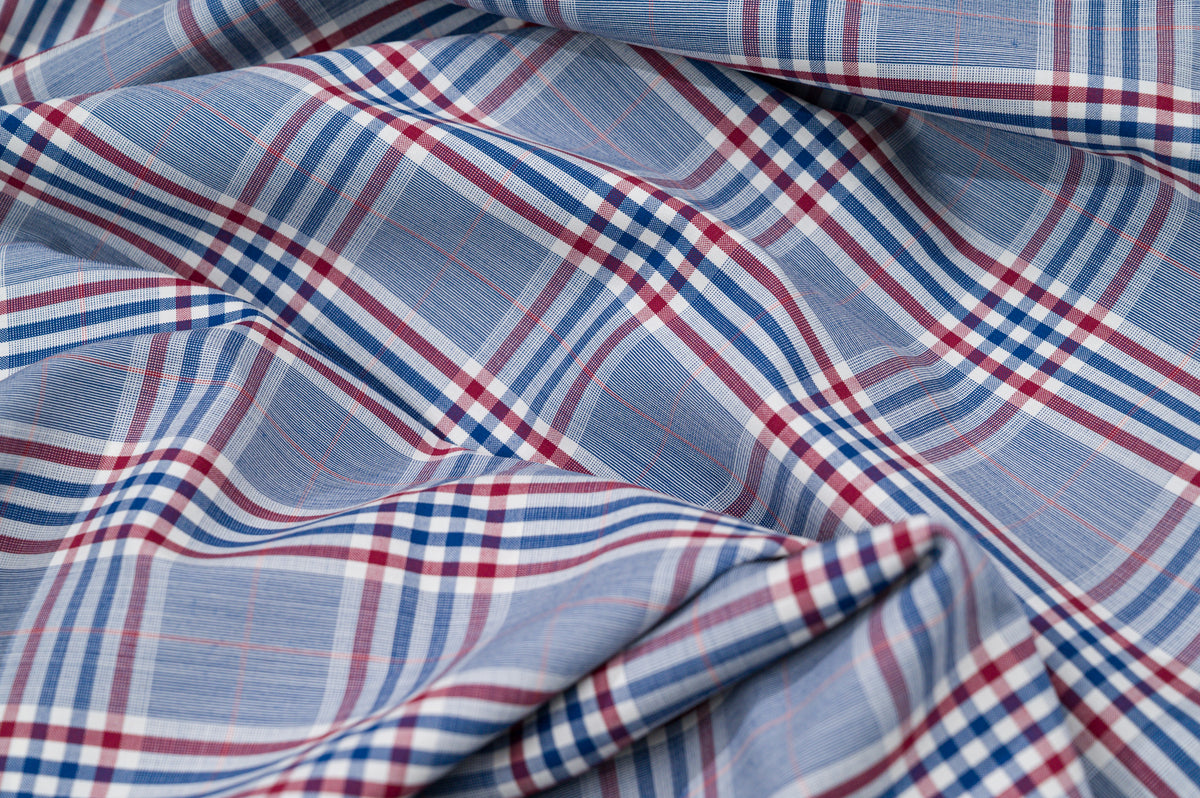 Vintage Summer Jacketing - 100% Wool - 220g - Blue, Red & White Madras Check