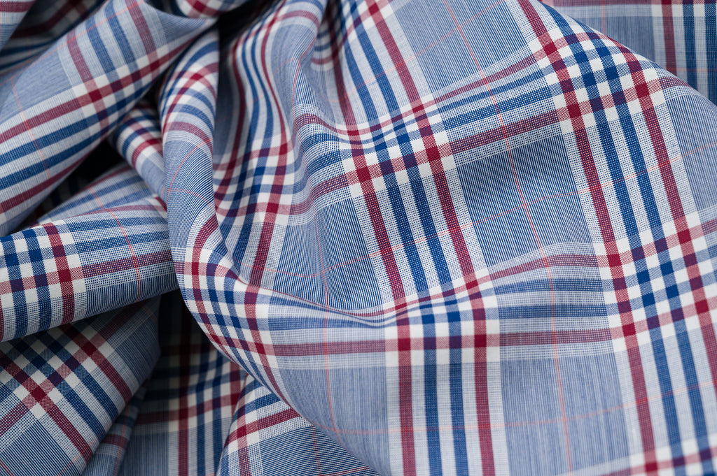 Vintage Summer Jacketing - 100% Wool - 220g - Blue, Red & White Madras Check