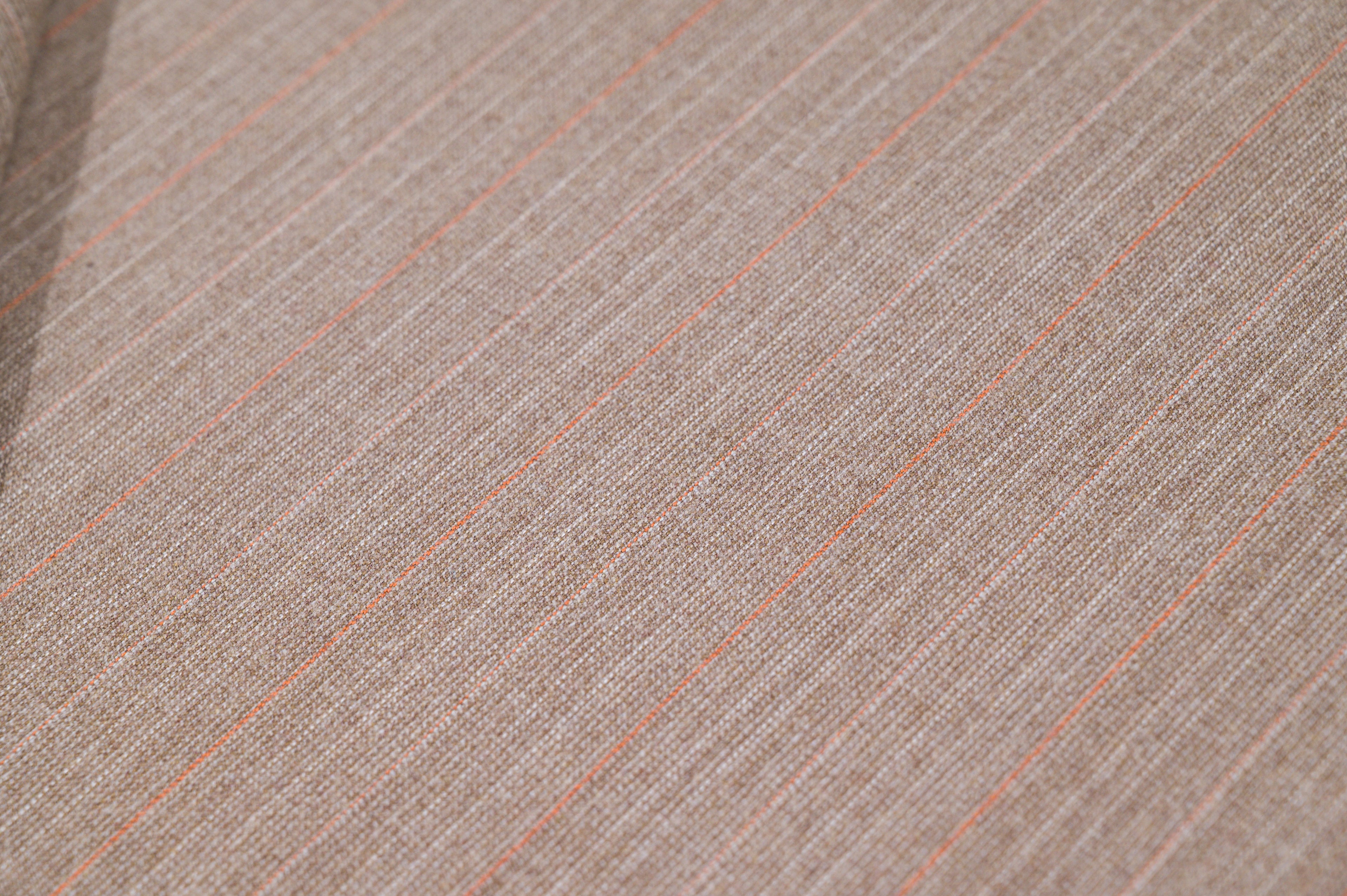 Vintage 100% Wool Fabric - 2.80mt - 245g - Light Brown Pinstripe Red & Pink Lines