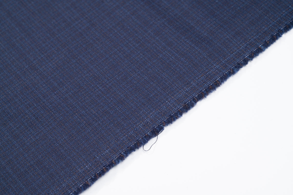 Vintage 100% Wool - 230g - Intense Blue Micro-Check Suiting - Summer Weight