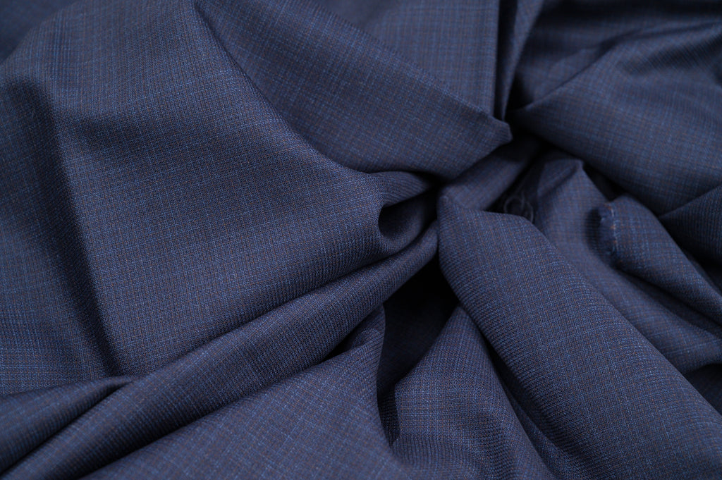 Vintage 100% Wool - 230g - Intense Blue Micro-Check Suiting - Summer Weight