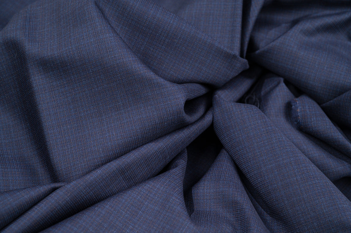 Vintage 100% Wool - 230g - Intense Blue Micro-Check Suiting - Summer Weight