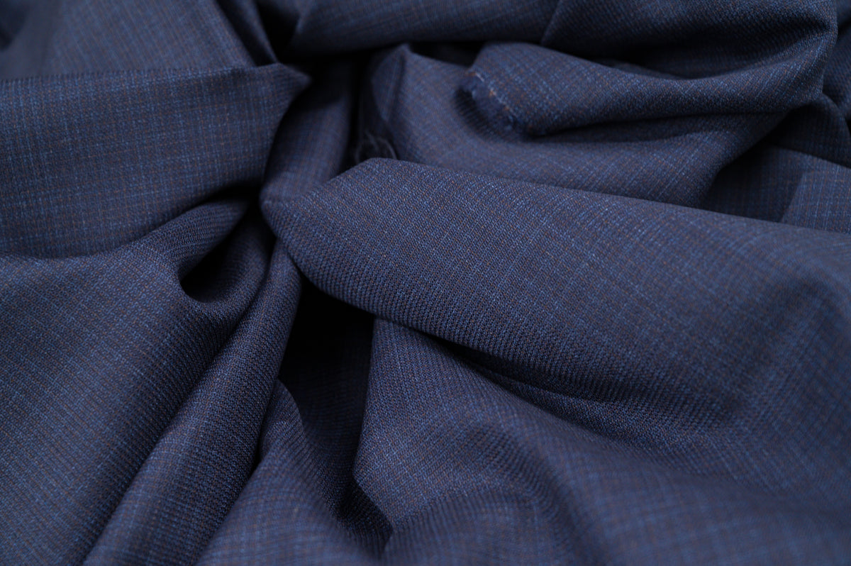 Vintage 100% Wool - 230g - Intense Blue Micro-Check Suiting - Summer Weight