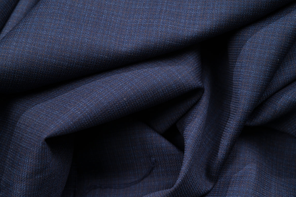 Vintage 100% Wool - 230g - Intense Blue Micro-Check Suiting - Summer Weight