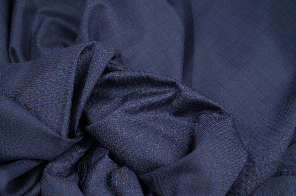 Vintage 100% Wool - 230g - Intense Blue Micro-Check Suiting - Summer Weight