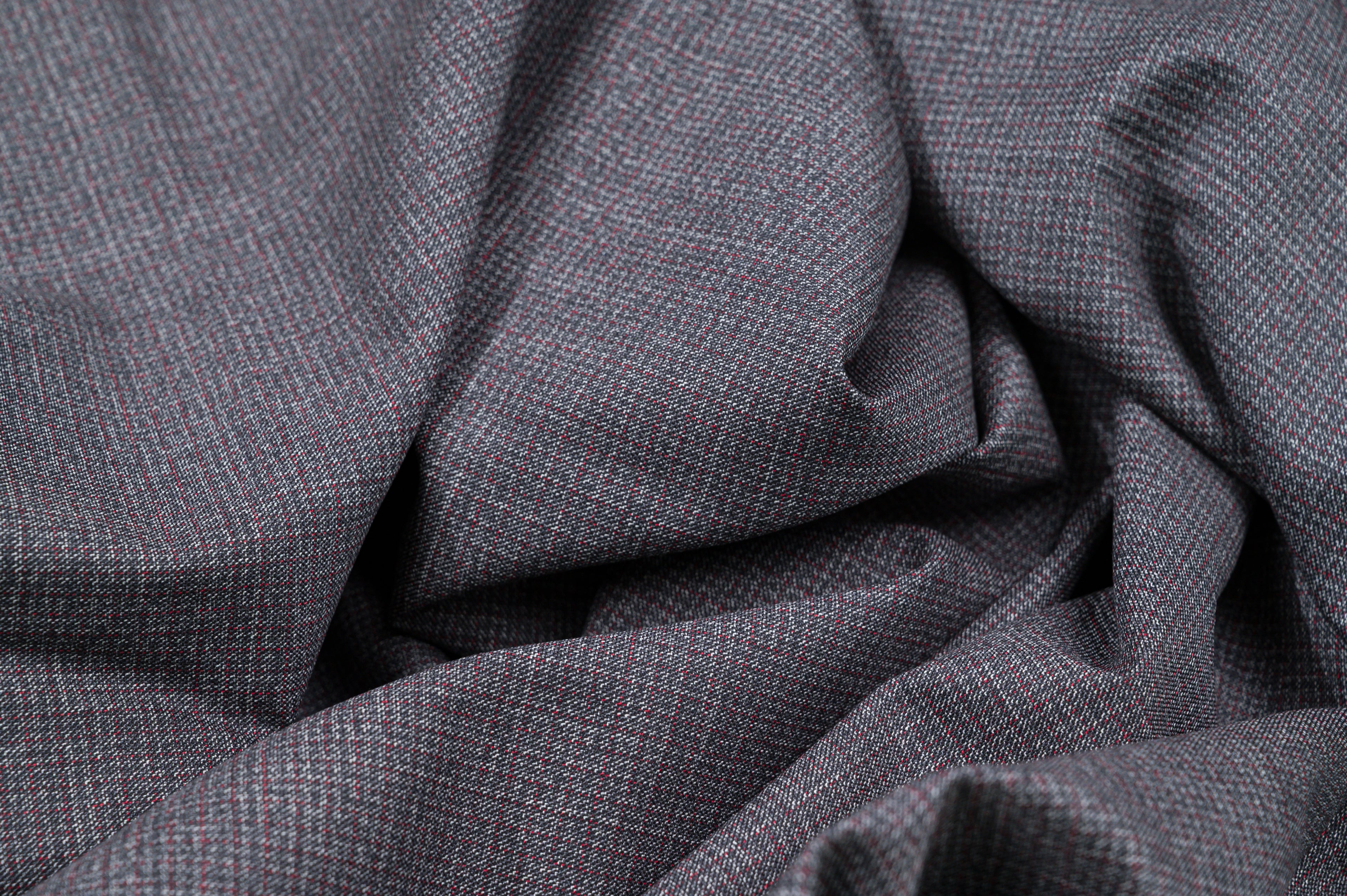 Vintage 100% Wool Fabric - 2.8m - 270g - Mid-Grey Micro-Check Suiting