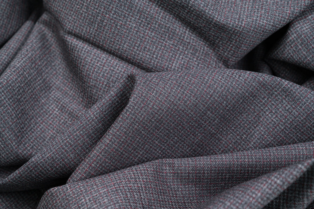 Vintage 100% Wool Fabric - 2.8m - 270g - Mid-Grey Micro-Check Suiting