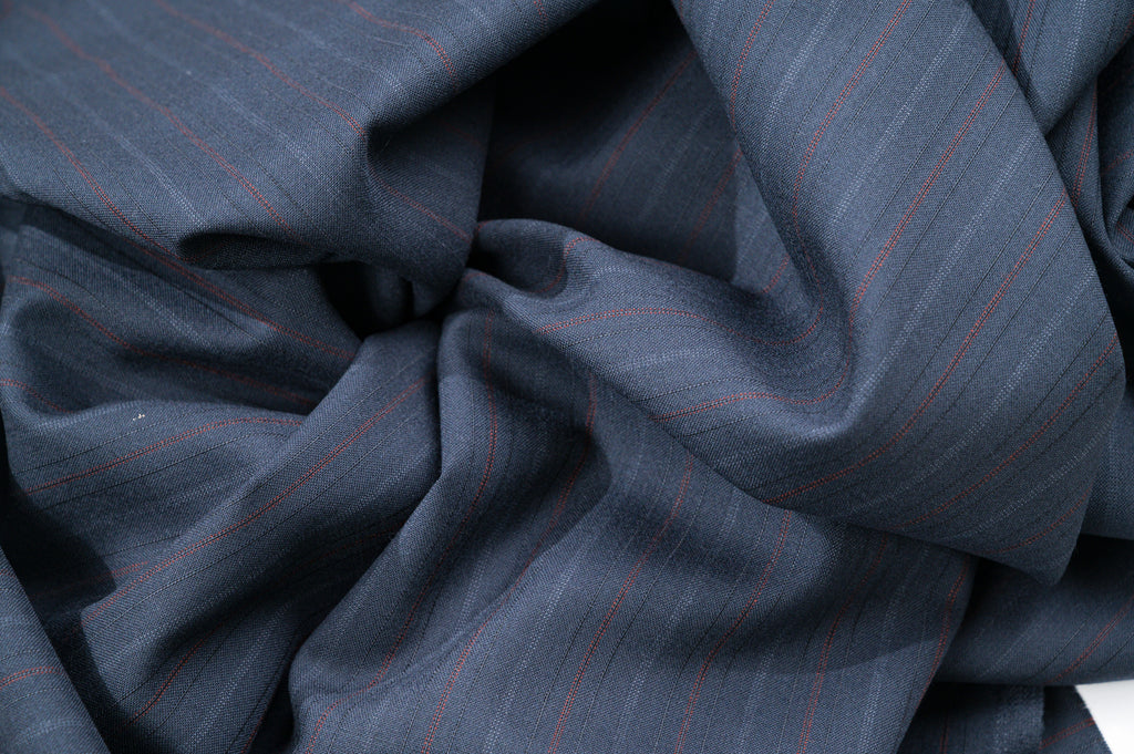 Vintage Navy Pinstripe Wool - 100% Virgin Wool - 265g - Alternate Red & Blue