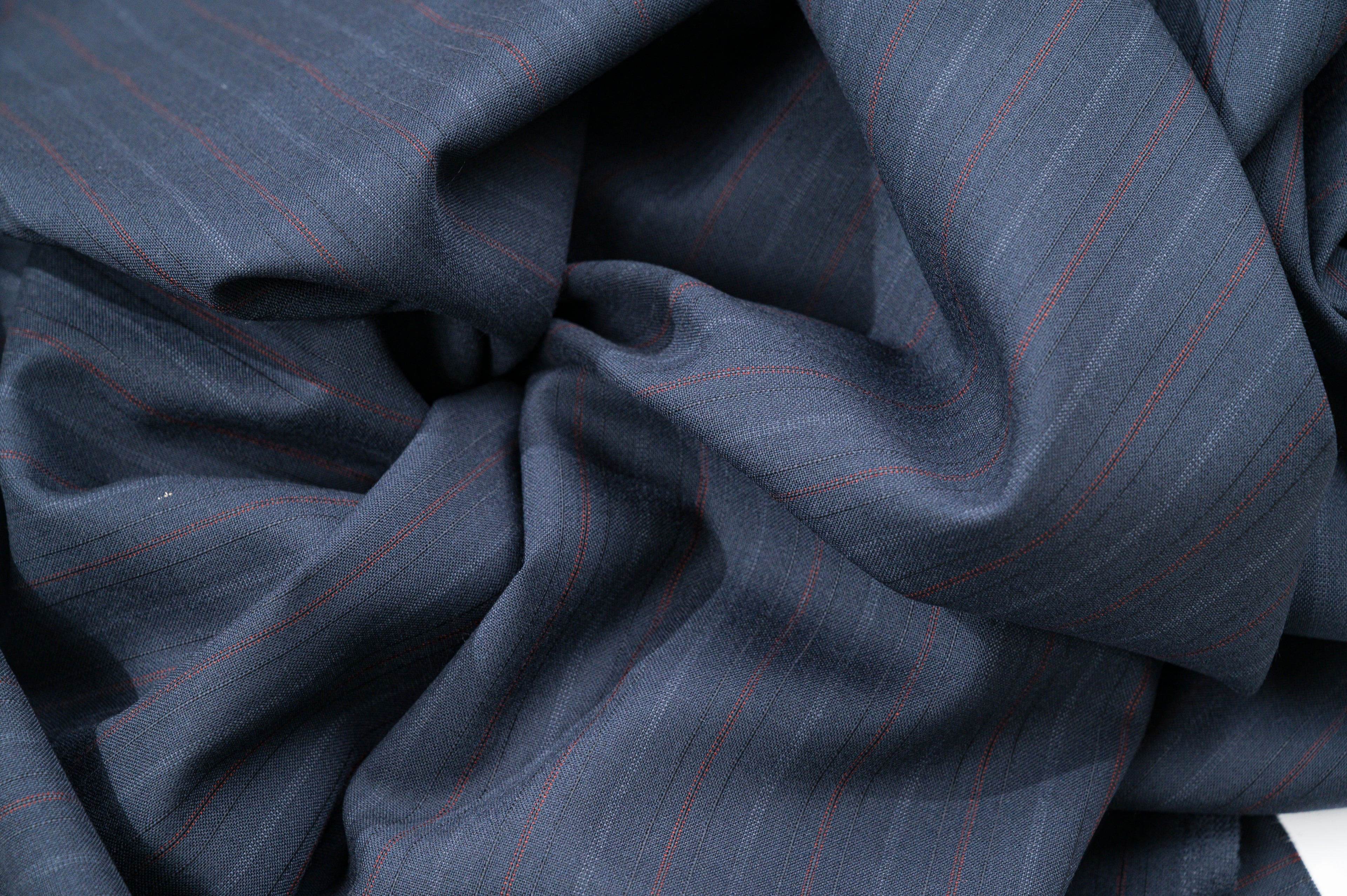 Vintage Navy Pinstripe Wool - 100% Virgin Wool - 265g - Alternate Red & Blue