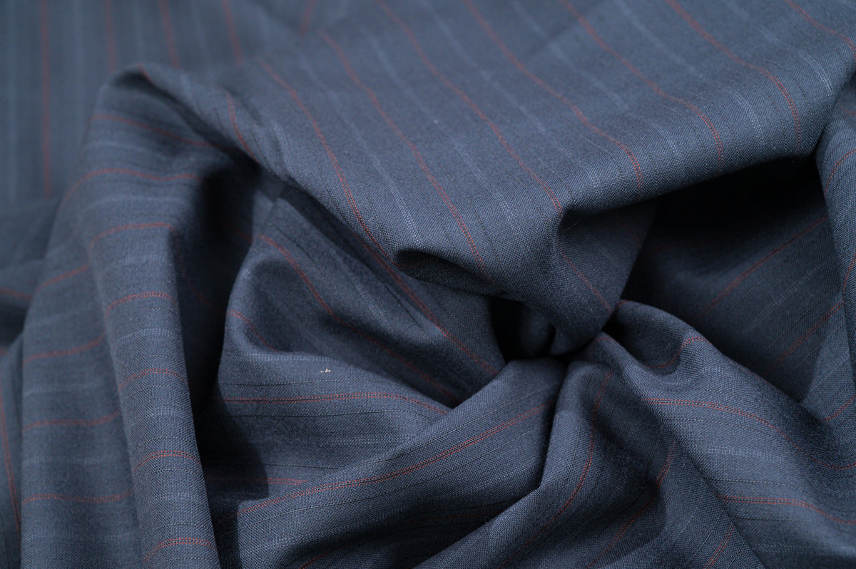 Vintage Navy Pinstripe Wool - 100% Virgin Wool - 265g - Alternate Red & Blue