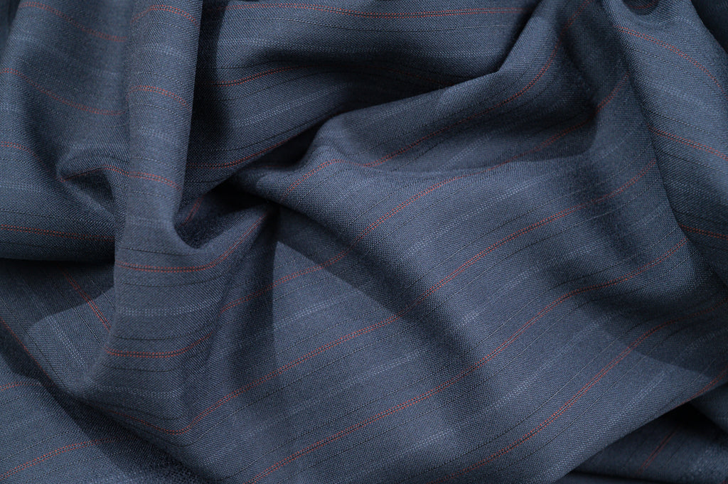 Vintage Navy Pinstripe Wool - 100% Virgin Wool - 265g - Alternate Red & Blue
