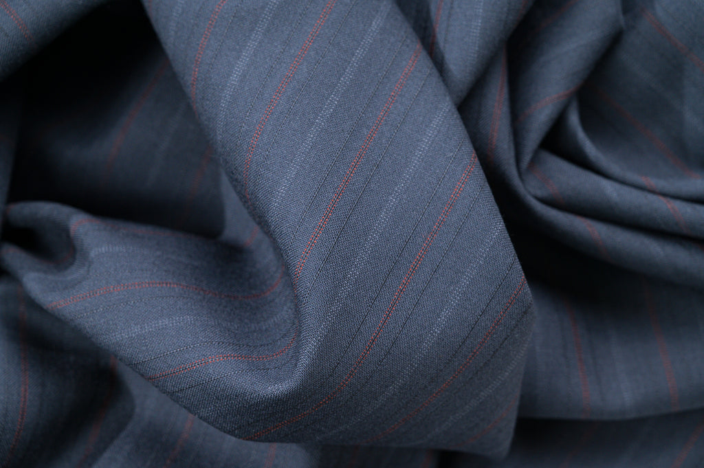 Vintage Navy Pinstripe Wool - 100% Virgin Wool - 265g - Alternate Red & Blue