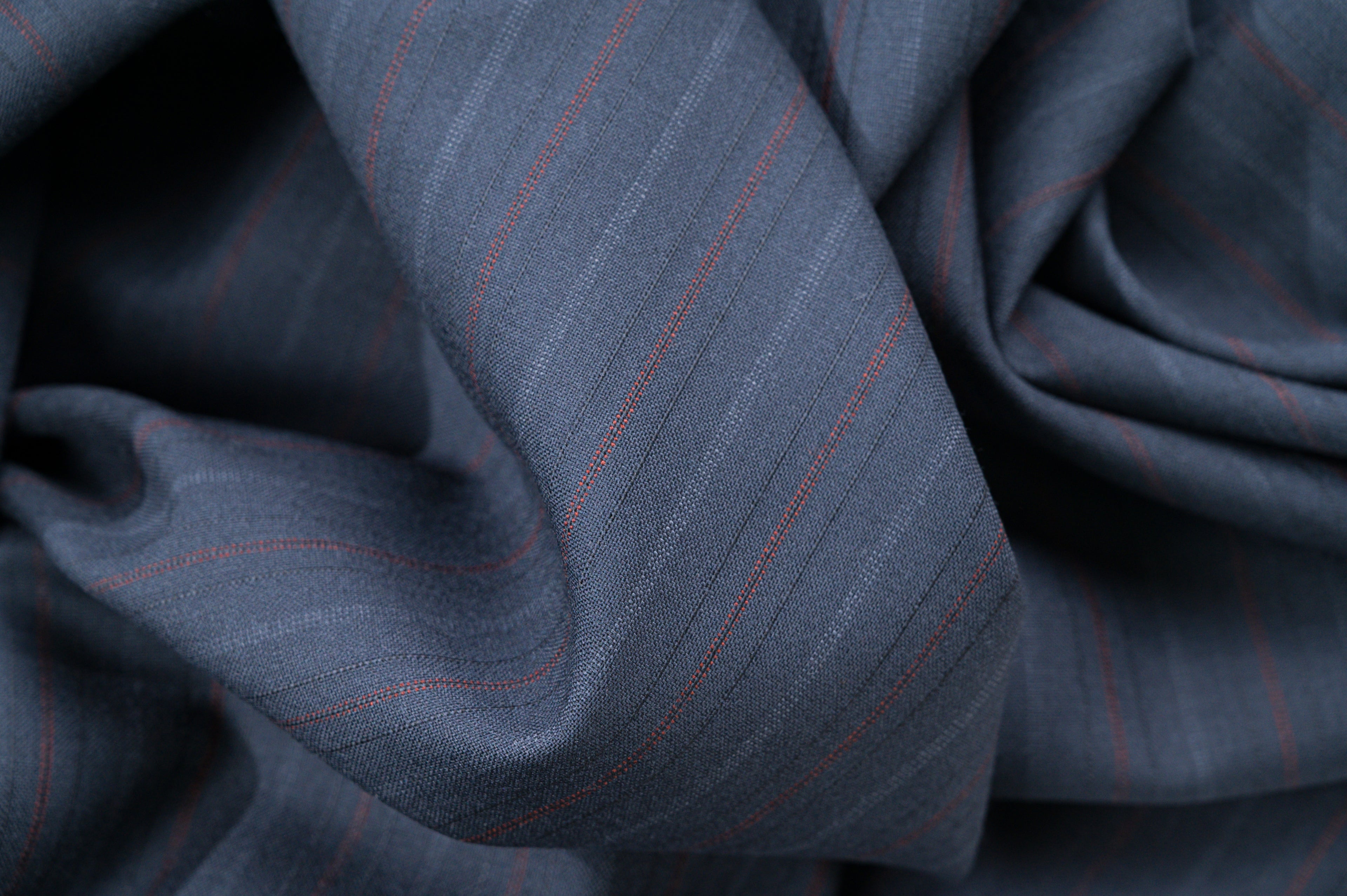 Vintage Navy Pinstripe Wool - 100% Virgin Wool - 265g - Alternate Red & Blue