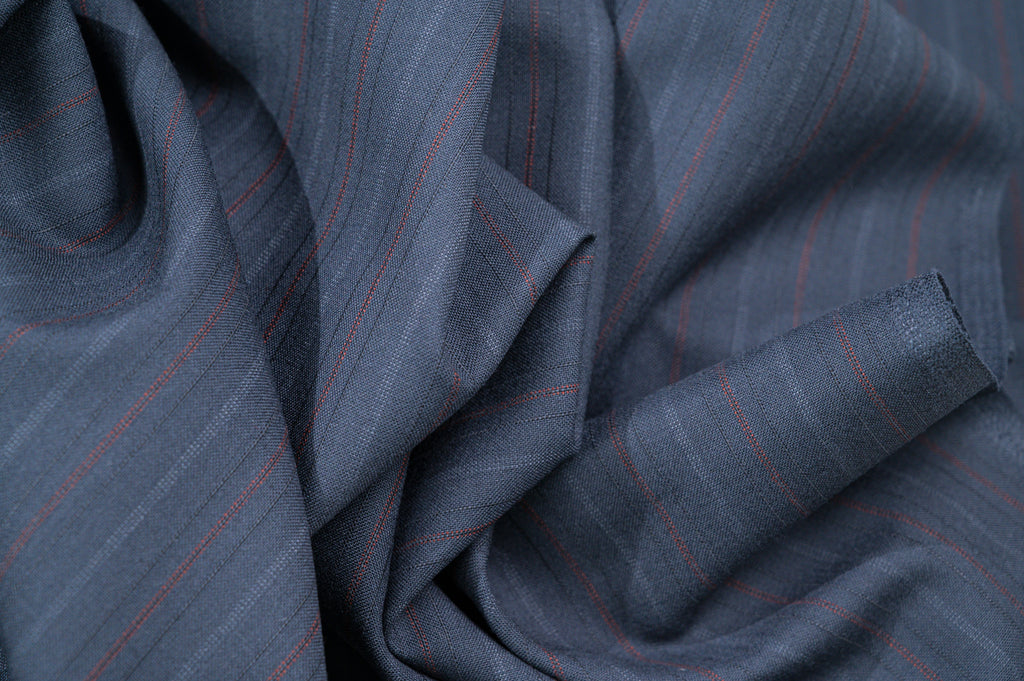 Vintage Navy Pinstripe Wool - 100% Virgin Wool - 265g - Alternate Red & Blue