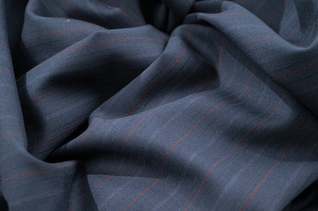 Vintage Navy Pinstripe Wool - 100% Virgin Wool - 265g - Alternate Red & Blue