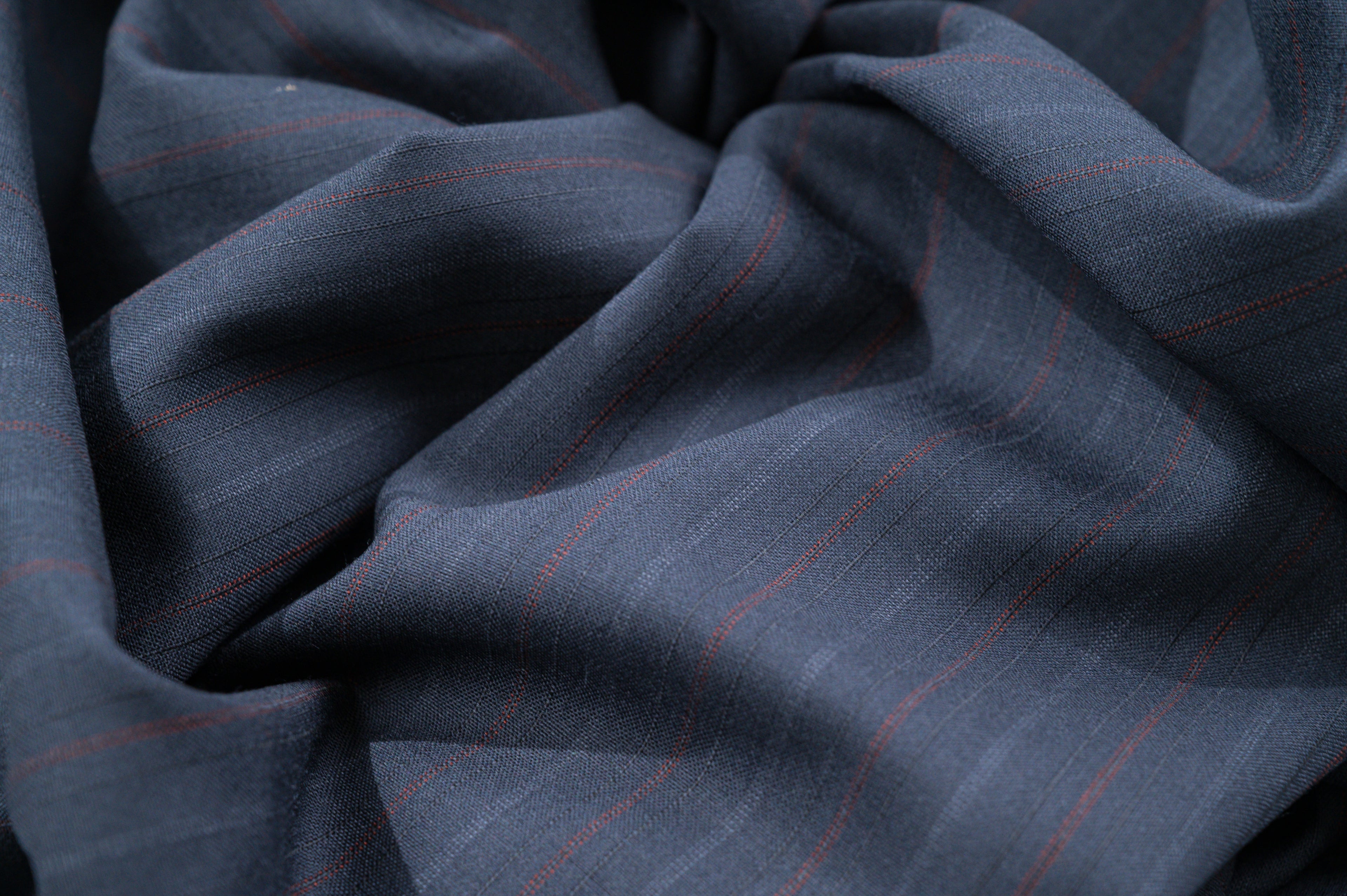 Vintage Navy Pinstripe Wool - 100% Virgin Wool - 265g - Alternate Red & Blue
