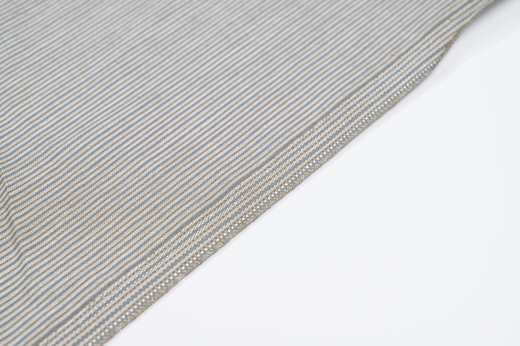 Vintage Silk & Cotton Suiting - 3m - 230g - Luxury Light Blue/Beige Stripe