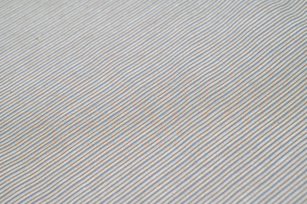 Vintage Silk & Cotton Suiting - 3m - 230g - Luxury Light Blue/Beige Stripe