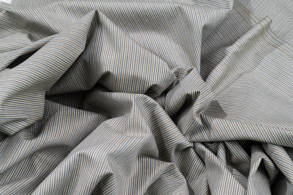 Vintage Silk & Cotton Suiting - 3m - 230g - Luxury Light Blue/Beige Stripe