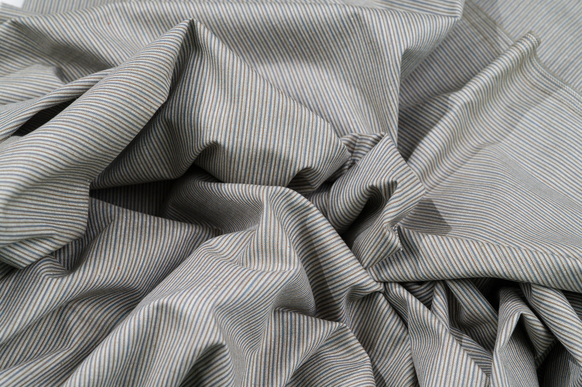 Vintage Silk & Cotton Suiting - 3m - 230g - Luxury Light Blue/Beige Stripe