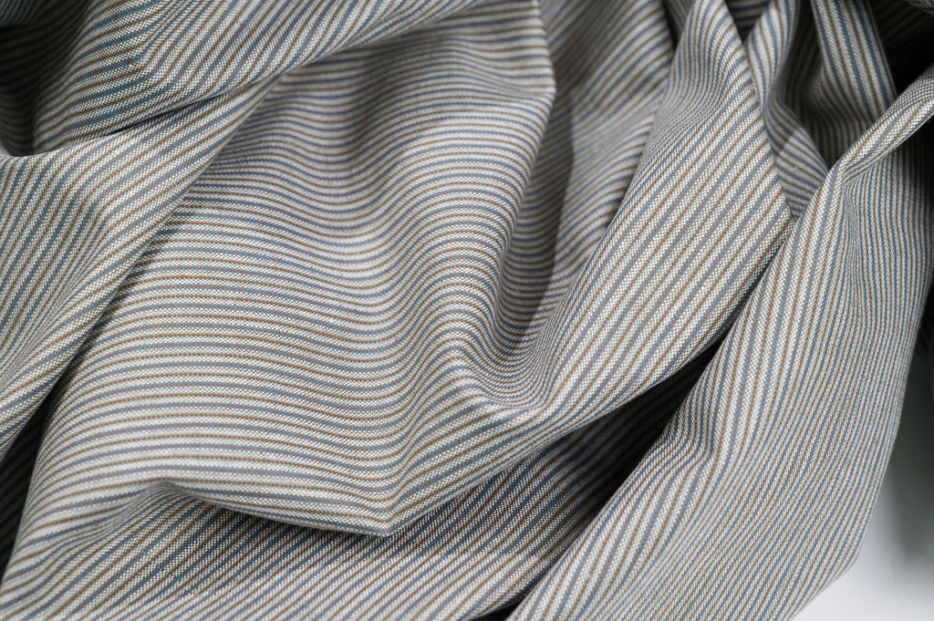 Vintage Silk & Cotton Suiting - 3m - 230g - Luxury Light Blue/Beige Stripe