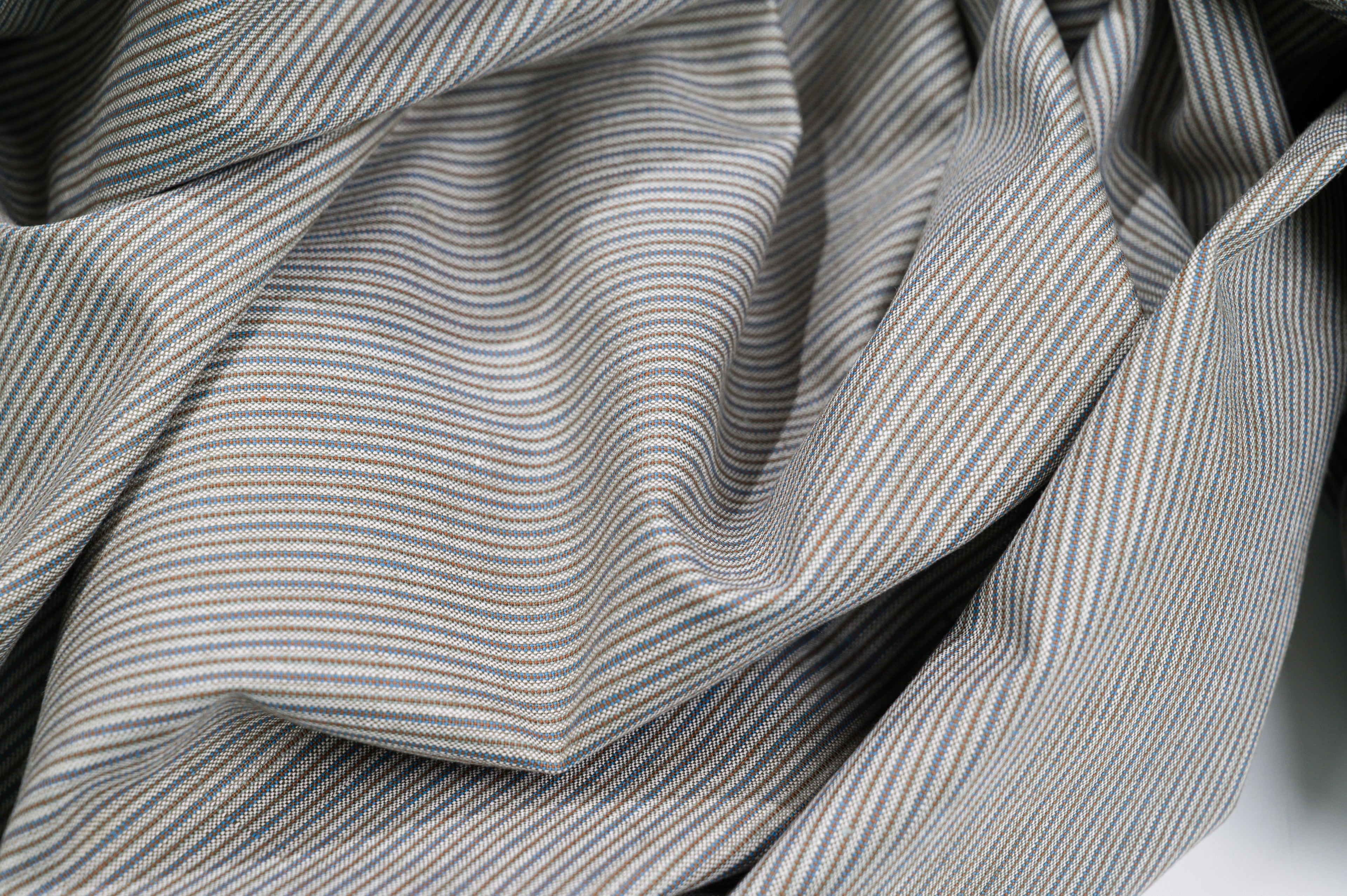 Vintage Silk & Cotton Suiting - 3m - 230g - Luxury Light Blue/Beige Stripe
