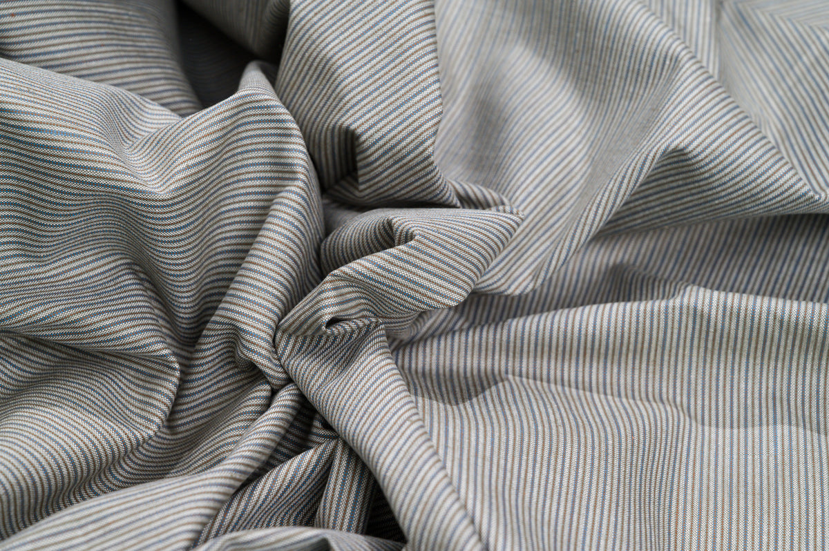 Vintage Silk & Cotton Suiting - 3m - 230g - Luxury Light Blue/Beige Stripe