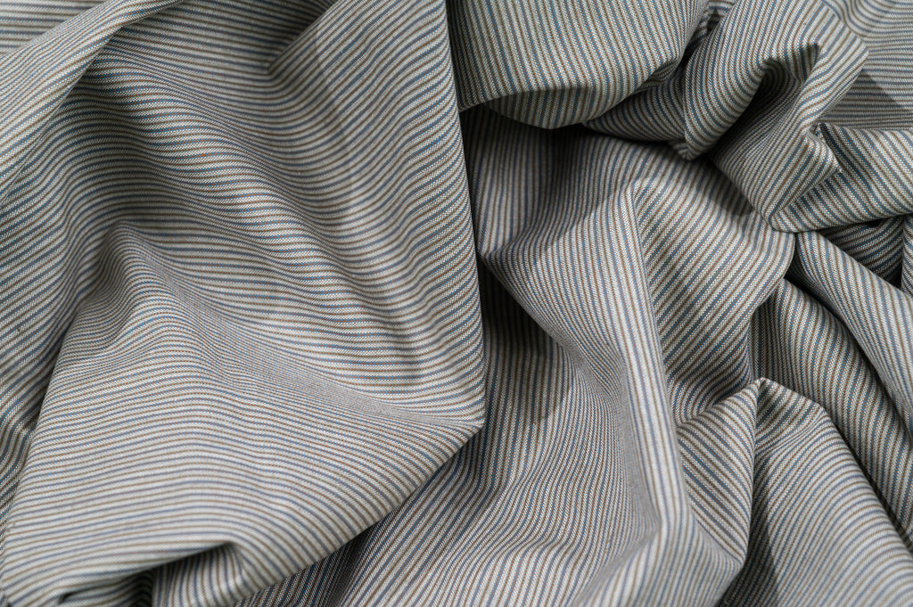 Vintage Silk & Cotton Suiting - 3m - 230g - Luxury Light Blue/Beige Stripe